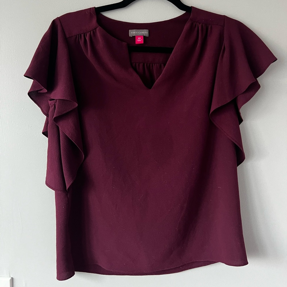 Vince Camuto maroon blouse, flutter sleeve
